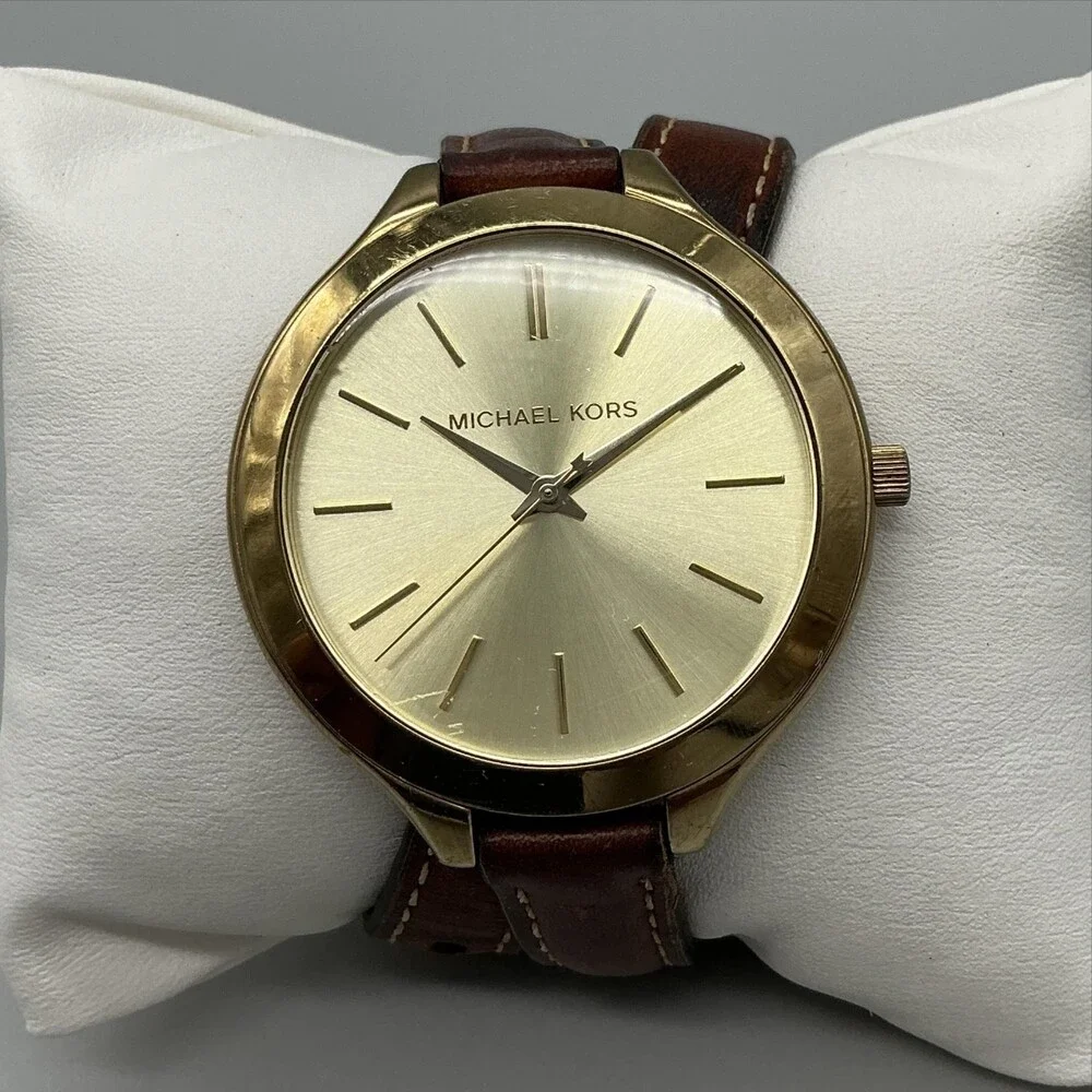 Michael Kors MK2256 Womens Watch 42mm Brown Leather Wrap Strap New Battery